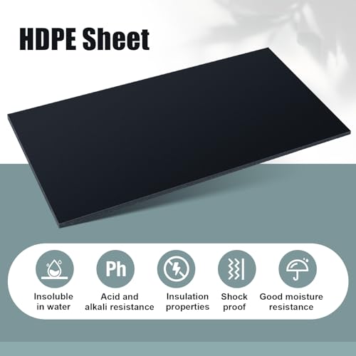 2 Pcs 1/4" Thick HDPE Plastic Sheets Hard HDPE Polyethylene Sheets, Black