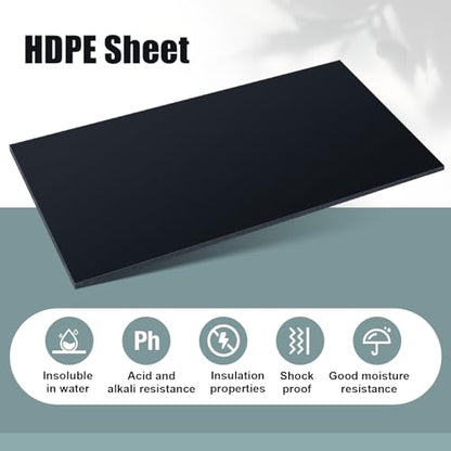2 Pcs 1/4" Thick HDPE Plastic Sheets Hard HDPE Polyethylene Sheets, Black
