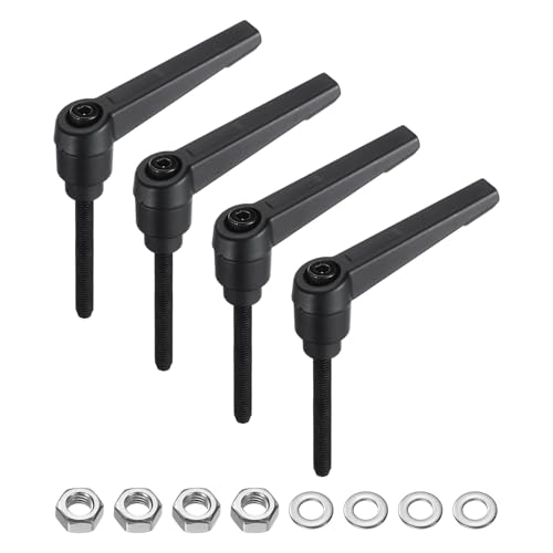 uxcell 4pcs Lever Adjustable Handles M5 x 40mm Metric Male Thread with Nuts Washers, Level Clamping Handle Set Hand Stud Knobs Rotating Screw Handles Bolts with Locking Lever, Black - size: M5 x 40mm