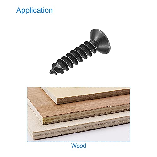 uxcell M3.5 x 12mm Wood Screws Phillips Flat Head Carbon Steel Self Tapping Screws Black 200pcs - size: M3.5 x 12mm