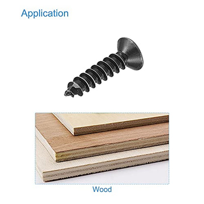 uxcell M3.5 x 12mm Wood Screws Phillips Flat Head Carbon Steel Self Tapping Screws Black 200pcs - size: M3.5 x 12mm