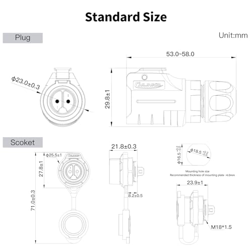 CNLINKO LP-16 2 Pin Circular Aviation Connector Kit Male Plug and Female Socket M16 IP68 Waterproof, PBT Plastic Shell Quick Plug (2 Pin Single Set) - size: 2-Pin, style: Single-Hole Socket Set