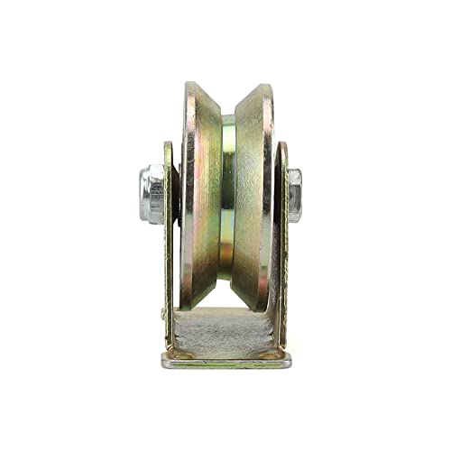 LEXININ 4 PCS 3 Inch V Groove Track Roller, 45# Steel Sliding Gate Casters Wheels with Bracket, V-Shaped Bracket Roller for Sliding Doors, Industrial Machines, Wire Rope Rail