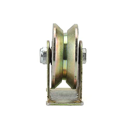 LEXININ 4 PCS 3 Inch V Groove Track Roller, 45# Steel Sliding Gate Casters Wheels with Bracket, V-Shaped Bracket Roller for Sliding Doors, Industrial Machines, Wire Rope Rail