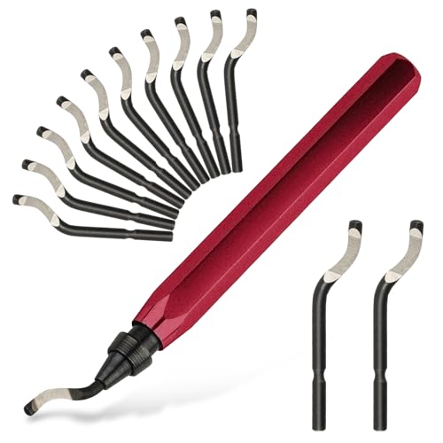 Deburring Tool with 12 HSS Blades for Metal Resin PVC 3D Print - color: Red