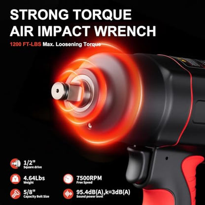 AEROPRO TOOLS 1/2-Inch Air Impact Wrench, Twin Hammer Pneumatic Impact Gun
