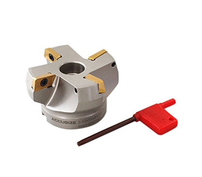 Accusize Industrial Tools 2.5'' by 0.75'' Bore, 75 Degree Indexable Face Mills with 4 Pcs Apkt1604 Carbide Inserts, 0028-2601 - size: 2.5"