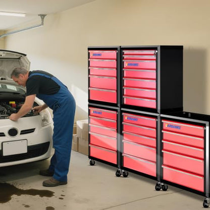 LARBANKE 5 Drawer Rolling Tool Chest with Wheels,Lockable Tool Cabinet,Red - color: Red, size: 5 drawer tool chest