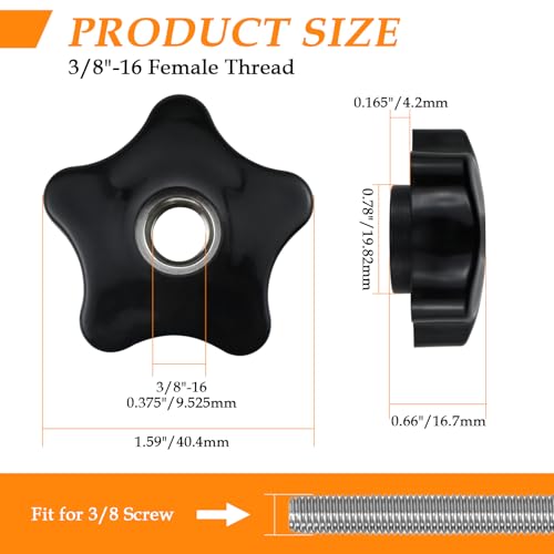 Aifeier ET 4 Pcs 3/8"-16 Female Thread Knob Black Nylon - size: 4 pcs 3/8"-16