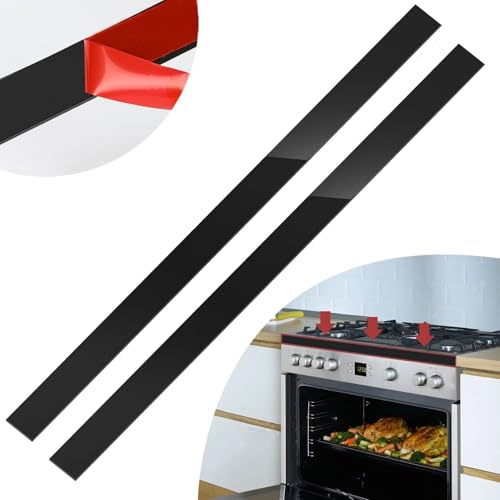 2 Pcs 304 Stainless Steel Strips, Brushed Self Adhesive Strip Metal Trim Strip, Finishing Sheet Metal Strip for Microwave/Oven/Cooktop, 30" Long, 1" Wide Gap Filler for Kitchen Decor-Black - color: Black, size: 1in