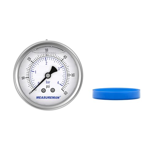 MEASUREMAN 2.5" Stainless Steel Sanitary Pressure Gauge, 0-60 PSI/bar (Dual Scale), Glycerin Filled, Back Mount with 1.5" Tri-Clamp Diaphragm Seal for Food/Beverage/Bio Pharma - size: 2.5",0-60 psi/bar, style: Back Mount