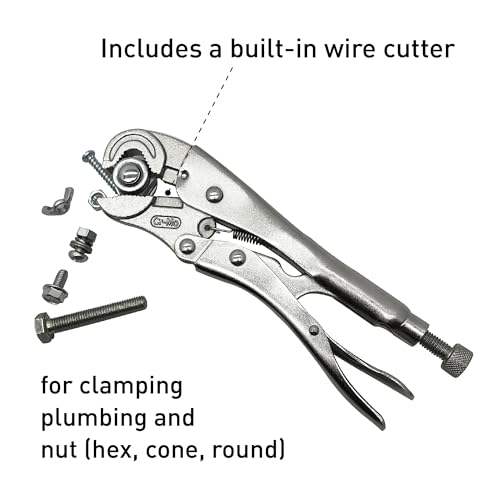 Locking Pliers with Wire Cutter, Cr-Mo Alloy Steel, 3-Side Locking Jaw, Curved Jaw Vise