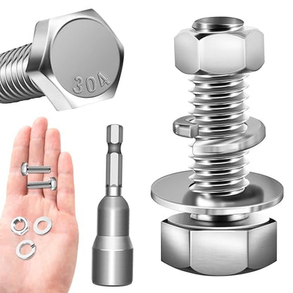 (12 Sets) 1/4-20 x 1 Hex Head Screws Bolts and Nuts Kit with 1/4-20 Bolt, 1/4-20 Nuts, Flat & Lock Washers, Fully Threaded, 1/4 20 Stainless Steel Bolts, Bright Finish by Marysino - color: (Silver)-1/4, size: 1"