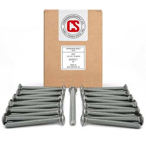 Stainless 1/2-13 x 5 Carriage Bolt (1" to 5" Lengths Available in Listing), 18-8 Stainless Steel, 25 Pieces (1/2-13 x 5) - size: 1/2-13 x 5"