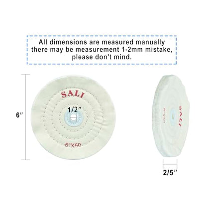 SALI 4 Pack Polishing Wheel for Bench Grinder Buffing Wheel 6 inch White Cotton (50 Ply) for Buffer Polisher Medium Polish Pad 1/2'' Arbor Hole - style: fine