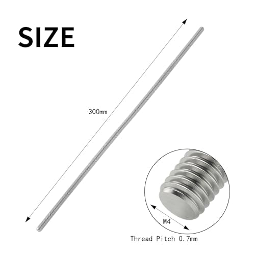 4Pcs Stainless Steel Fully Threaded Rods M4x300mm Right Threads with Nuts - size: M4x300mm
