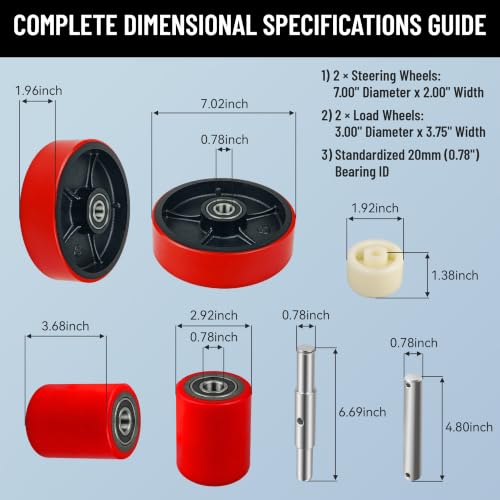 Complete Pallet Jack Wheels Replacement Kit, Red Polyurethane - color: Red