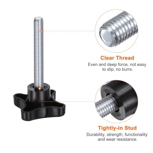 HARFINGTON 2pcs Star Knobs M10 x 60mm Male Thread Plastic 4-Star Stud Knob Hand Tightening Clamping Screw Replacement Threaded Handle, Black - size: M10 x 60mm