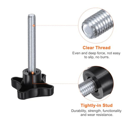 HARFINGTON 2pcs Star Knobs M10 x 60mm Male Thread Plastic 4-Star Stud Knob Hand Tightening Clamping Screw Replacement Threaded Handle, Black - size: M10 x 60mm