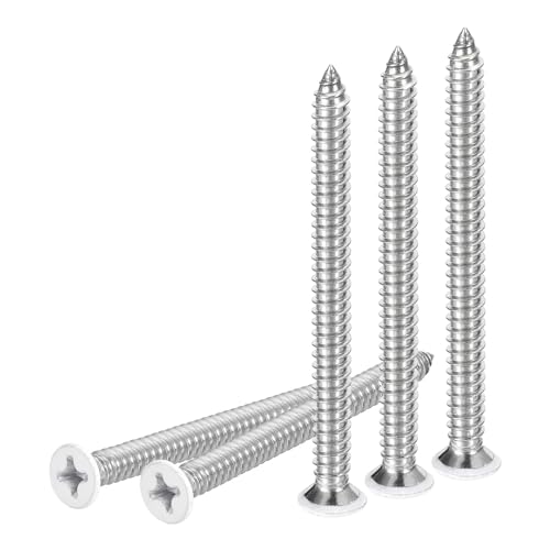 DTGN 50Pcs #14x3 Flat Head Wood Screws, 304 Stainless Steel White Phillips Self Tapping Screws - Good for Woodworking, Furniture - White - color: White, size: #14x3"