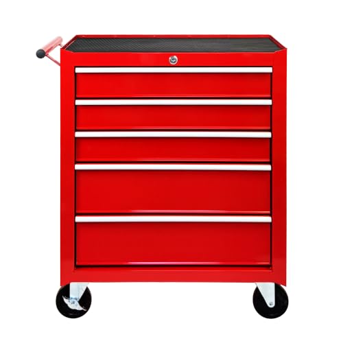 5-Drawer Lockable Rolling Tool Chest, Red - color: Red, style: 5 drawer