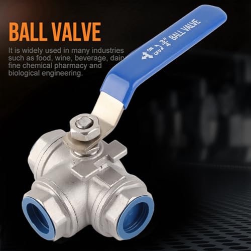 WALFRONT 3-Way Pipe Ball Valve 3/4"NPT Female Thread Valve 304 Stainless Steel Full Port with Handle for Water Oil Gas
