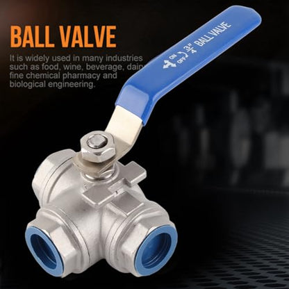 WALFRONT 3-Way Pipe Ball Valve 3/4"NPT Female Thread Valve 304 Stainless Steel Full Port with Handle for Water Oil Gas