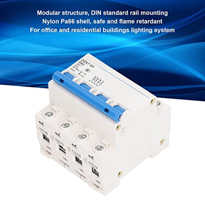 4P Miniature Circuit Breaker, Nylon PA66 Shell Circuit Protection Switch Modular Design Flame Retardant DIN Rail Mount for Lighting System Pushbutton Switches