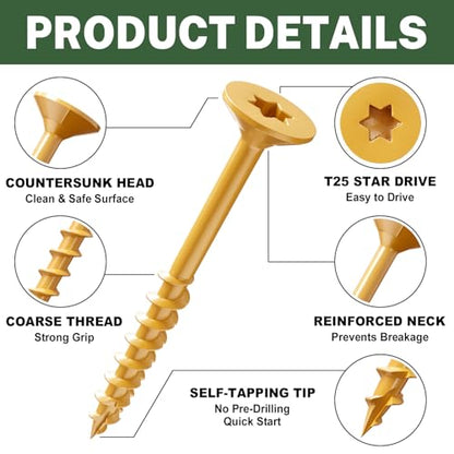 LIONMAX Deck Screws 2 Inch, Exterior Wood Screws #8 x 2, 1000 PCS, Tan - color: Tan, size: #8 x 2"