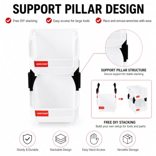 6 Pack Stackable Plastic Parts Bins, 5x4x3 in, White - color: White-6 Pack, size: 5"x4"x3"