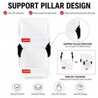 6 Pack Stackable Plastic Parts Bins, 5x4x3 in, White - color: White-6 Pack, size: 5"x4"x3"