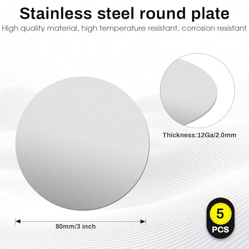 3" Stainless Steel Disc,12Gauge 2mm Thickness Round Metal Plate Stainless Steel Circles Blanks for Crafts, Jewelry Making, DIY, Electrical Repair(5 Pac) - size: Dia:3", style: Thickness:12Ga/2.0mm