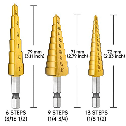 3PCS HSS Step Drill Bit Set for Metal Titanium Unibit - size: 3PCS Set