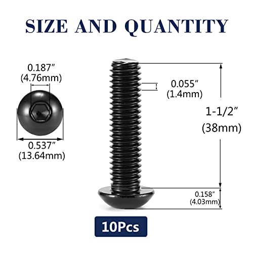 5/16-18 x 1-1/2" Button Head Socket Cap Bolts Screws, 10Pcs 304 Stainless Steel 18-8, Allen Hex Drive, Black Oxide by SG TZH(with Hex Spanner) - size: 5/16-18 x 1-1/2"