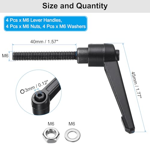 uxcell 4pcs Lever Adjustable Handles M6 x 40mm Metric Male Thread with Nuts Washers, Level Clamping Handle Set Hand Stud Knobs Rotating Screw Handles Bolts with Locking Lever, Black - size: M6 x 40mm