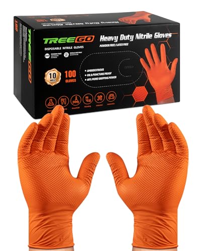 TREEGO 10 Mil Heavy Duty Orange Nitrile Mechanic Gloves, 100 Count L - color: Orange 100, size: Large