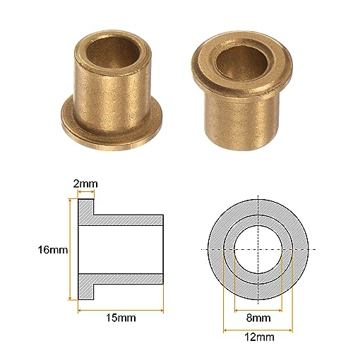 HARFINGTON 8pcs Flange Bearing Sleeve 8mm Bore 12mm OD 15mm Length 2mm Flange Thickness Bronze Bushing Self Lubricating Bushings Sleeve for Industrial Equipment - size: 8mm x 12mm x 15mm