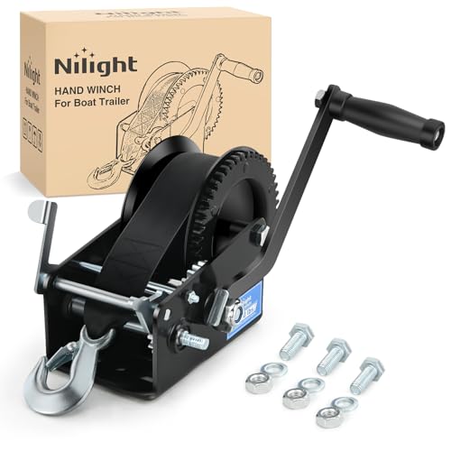 Nilight Boat Trailer Winch 3500 Lbs Hand Crank Winch Heavy Duty Boat Winches with 33Ft Strap Rope Hook Two Way Ratchet 4:1 8:1 Gear Portable Marine Manual Winch for Trailers Boat RV ATV Jet Ski Towing - color: Black, size: 3500 lbs