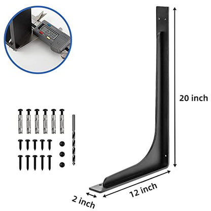 20 x 12 INCH Shelf Brackets,L Shelf Brackets, Vertical Angle, Premium Alloy Metal Heavy Duty Shelf Bracket, high Strength Mounting Hardware Included, Corner Brace Joint,Pack of 2 - size: 20 INCH x 12 INCH (L Beam)