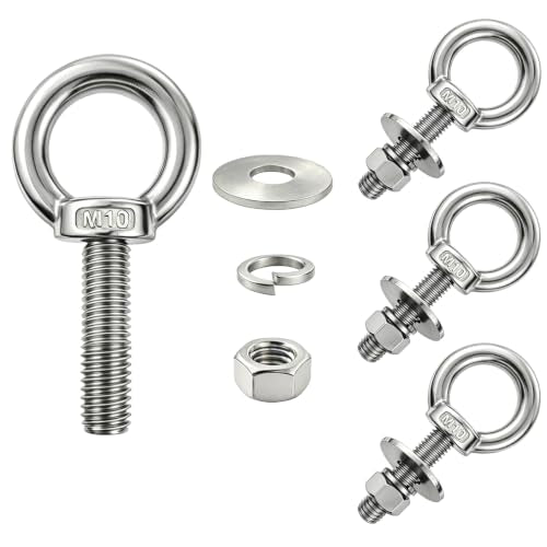 4 Pack M10 Stainless Steel Eye Bolts with Nuts, 3/8"x2" Long Lifting Ring Eye Bolt,Eye Bolts Heavy Duty for Hang Tie Down Outdoor (4, M10x51mm (3/8"x2")) - size: M10x51mm (3/8"x2")