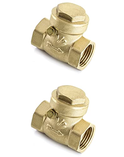 QWORK Check Valve, 2 Pack DN15 1/2" Female Thread Brass No-Return Swing Check Valve, 232 Psi One-Way Check Valve Prevent Fuel/Water Backflow