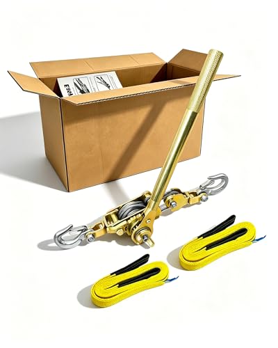 Come Along Winch Puller 3T 10FT, Cable Hoist Winch Puller with 2 Hooks, 2 Towing Straps 8FT, Come Along Tool Heavy Duty, Ratchet Puller for Lifting Pulling Construction Building - size: 3T-10FT(+2straps)