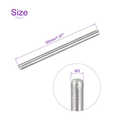 DMiotech 20 Pack M3 x 50mm Fully Threaded Rod 304 Stainless Steel Right Hand Threads Rod Bar Studs Clamps and U-Bolts - size: M3 x 50mm