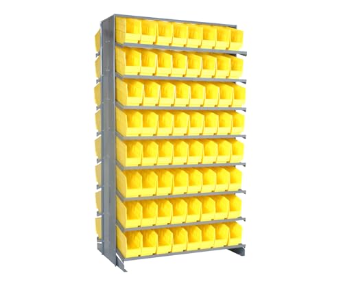 QUANTUM STORAGE SYSTEMS QPRD-201YL Solid Double Sided 16 Shelves 128 STORE-MORE Yellow Bins 64" H x 36" W x 24" D - size: 64" H x 36" W x 24" D, style: 12" L x 5" W x 6" H 128 STORE-MORE Yellow Bins