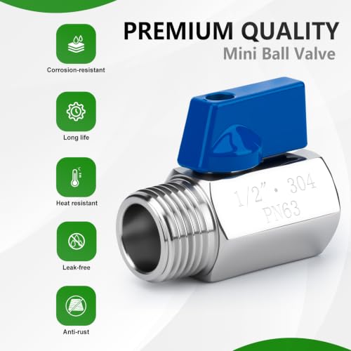 3 Pack 1/4" Mini Ball Valve, 304 Stainless Steel FNPT x MNPT Shut Off Valve - size: 0.25 Inch