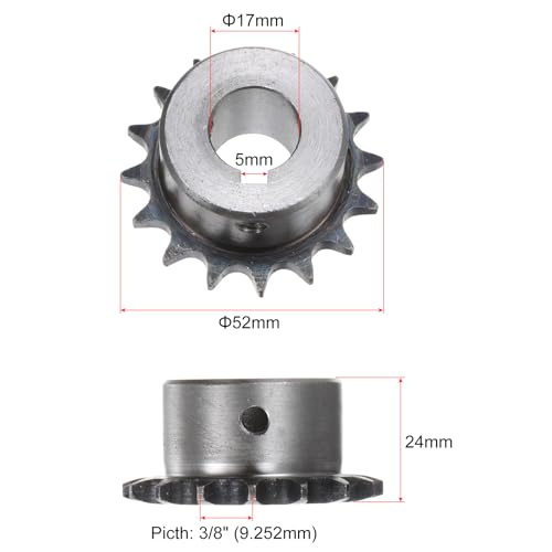 uxcell 2pcs ISO/DIN 06B-1 Roller Chain Sprocket B Type 17mm Bore,3/8" Pitch