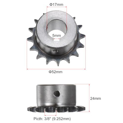 uxcell 2pcs ISO/DIN 06B-1 Roller Chain Sprocket B Type 17mm Bore,3/8" Pitch