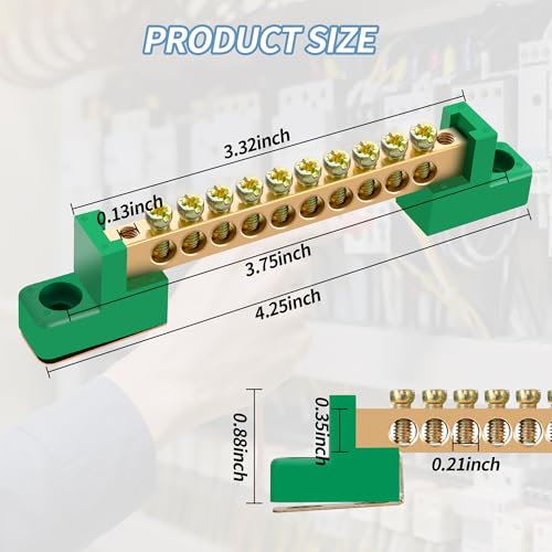 Neutral Bar, 4 Pack 10-Position Brass Terminal Block - size: 10 Position, style: grounding bus bar