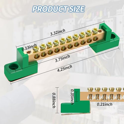 Neutral Bar, 4 Pack 10-Position Brass Terminal Block - size: 10 Position, style: grounding bus bar