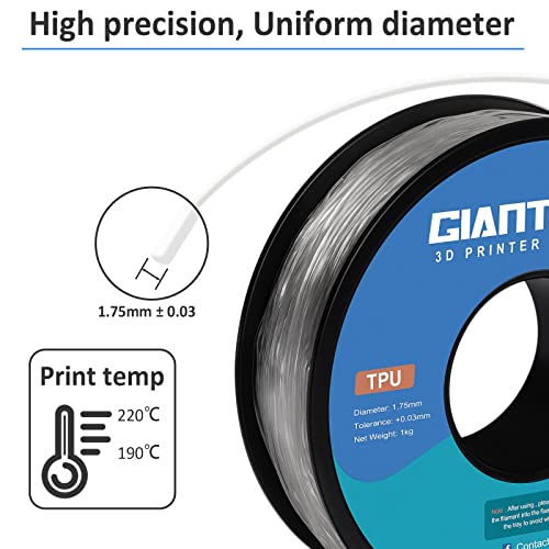 GIANTARM 95A TPU 3D Printer Filament 1.75mm, 1kg Spool, Clear, +/- 0.03mm - color: Tpu-clear